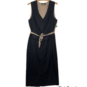 Vintage Blue Tuxedo Shirt Dress Button Front Vest V Neck Size 11/12 Black